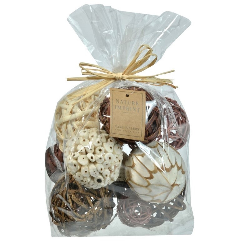 Globuri decorative din lemn Zola®, alb/maro, 12 bucati, dimeniuni diferite