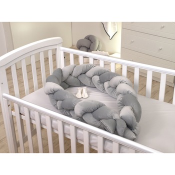Protectie laterala patut bebe, Bumper impletit, Inchidere Velcro, Velvet Grey, 210 cm Protectie laterala patut bebe, Bumper impletit, Inchidere Velcro, Velvet Grey, 210 cm