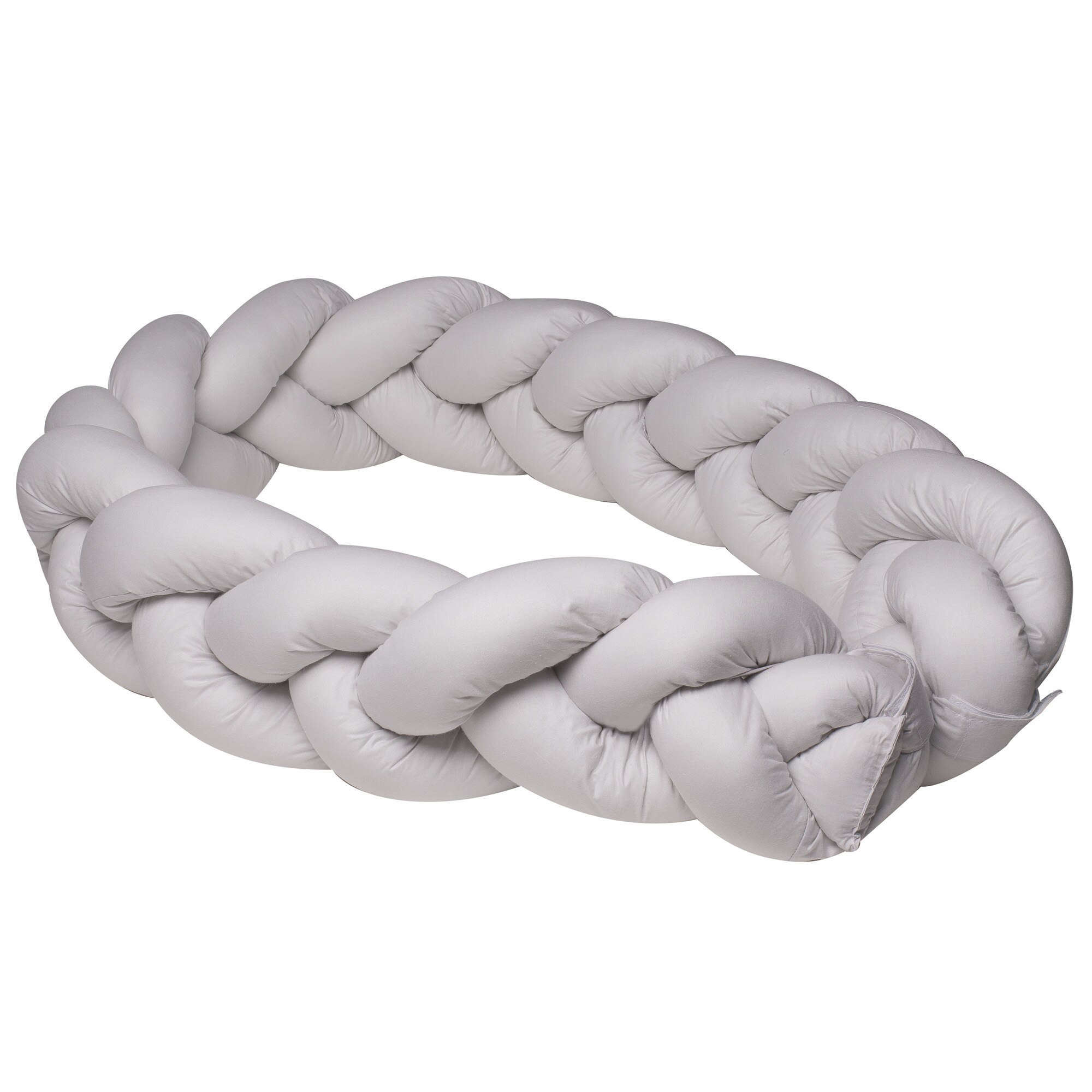 Protectie laterala patut bebe, Bumper impletit, Inchidere Velcro, Bumbac Gri, 340 cm