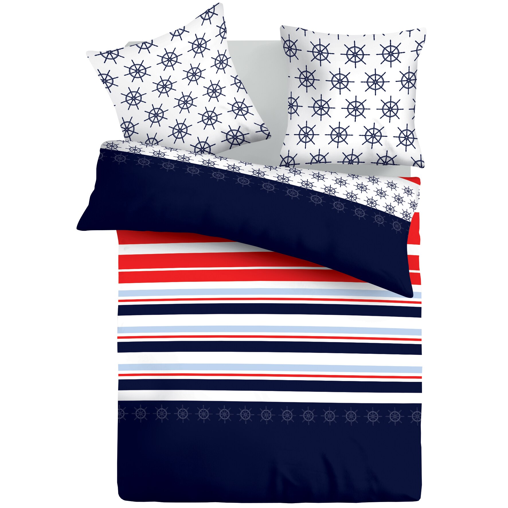 Lenjerie de pat pentru o persoana Navy Dilios, 100% bumbac ranforce, 3 piese