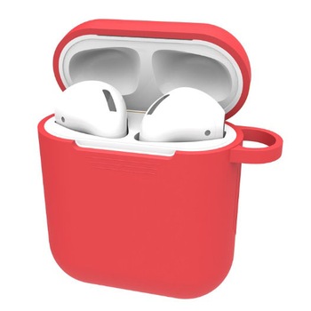 Set husa rosie plus cordon anti pierdere, silicon, pentru casti airpods Set husa rosie plus cordon anti pierdere, silicon, pentru casti airpods