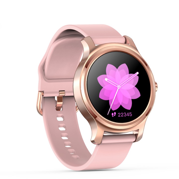 Smartwatch Real 2020, OLED дисплей, Известия за обаждания/SMS/Whatsapp/Facebook, IP67 водоустойчивост, Мониторинг на пулса и сърдечния ритъм, Multi-Sport Modes, Множество интерфейси и различни функции, Rose Gold Silicone