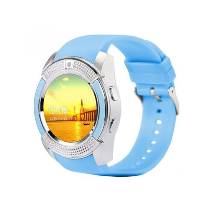 Смарт часовник SIKS сензорен екран, SIM карта, камера, bluetooth функция, аларма, известия, син