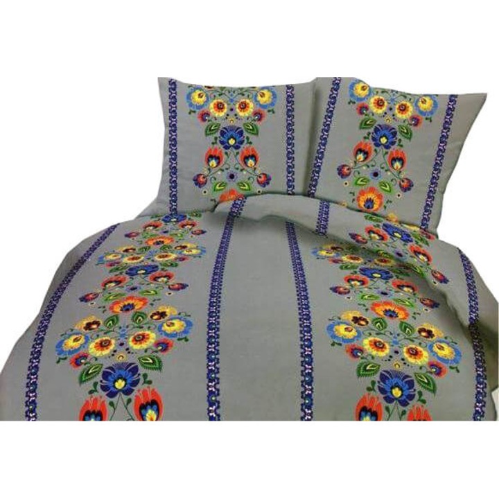 Lenjerie de pat din scoarta FAN Bumbac 180x200 cm model tipar popular gri