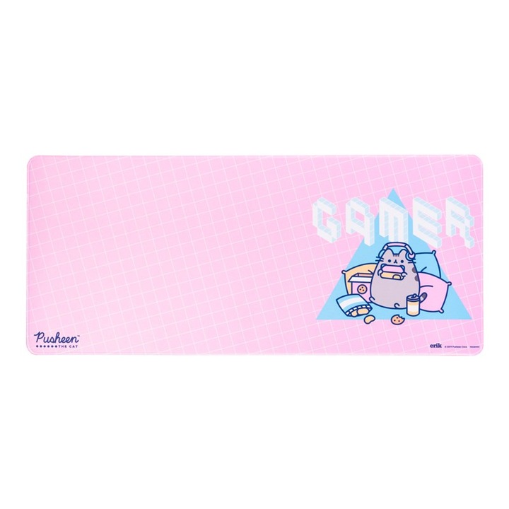 Mousepad profesional pentru gaming si birou Pusheen Gamers, model XL, antiderapant, impermeabil, 80x35 cm