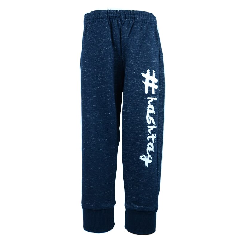 Pantaloni sport, baieti, Maja, imprimeu text, Bleumarin