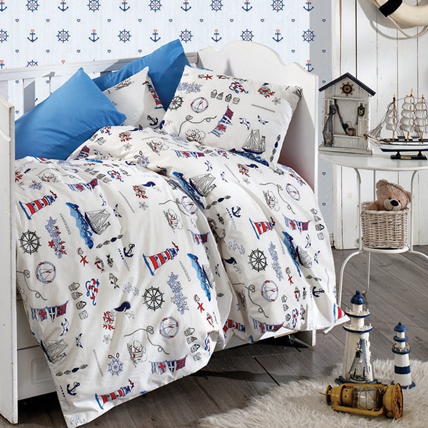 Lenjerie copii Nautic, Bumbac100%, Pentru Patut 60x120cm