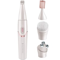Set de Ingrijire Faciala Remington Smooth & Silky , Pentru Curatare / Tuns / Revitalizare , Functie bidirectionale , Cap pentru masaj , Cap perie de curatare , Mini pen timmer inclus , Alb/Roz