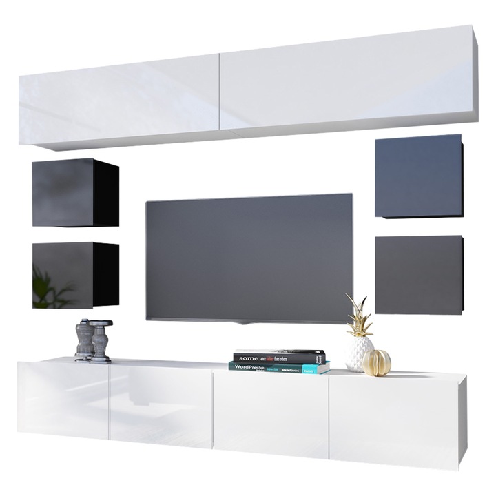 Set living camera de zi Bralani XVI, MIRJAN24, negru / negru lucios + alb / alb lucios