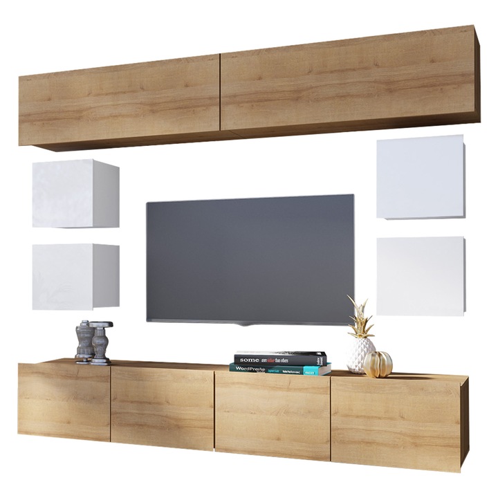 Set living camera de zi Bralani XVI, MIRJAN24, stejar auriu + alb / alb lucios