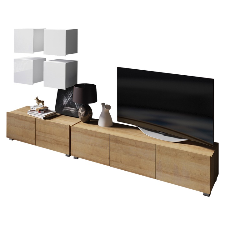 Set living camera de zi Bralani XVIII, MIRJAN24, stejar auriu + alb / alb lucios