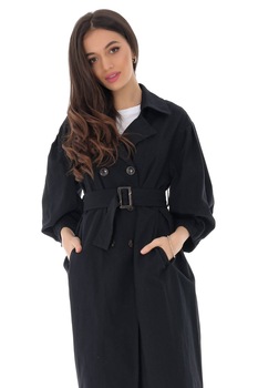 Trenci negru, cu croi larg, ROH - JR513, S-M Trenci negru, cu croi larg, ROH - JR513, S-M