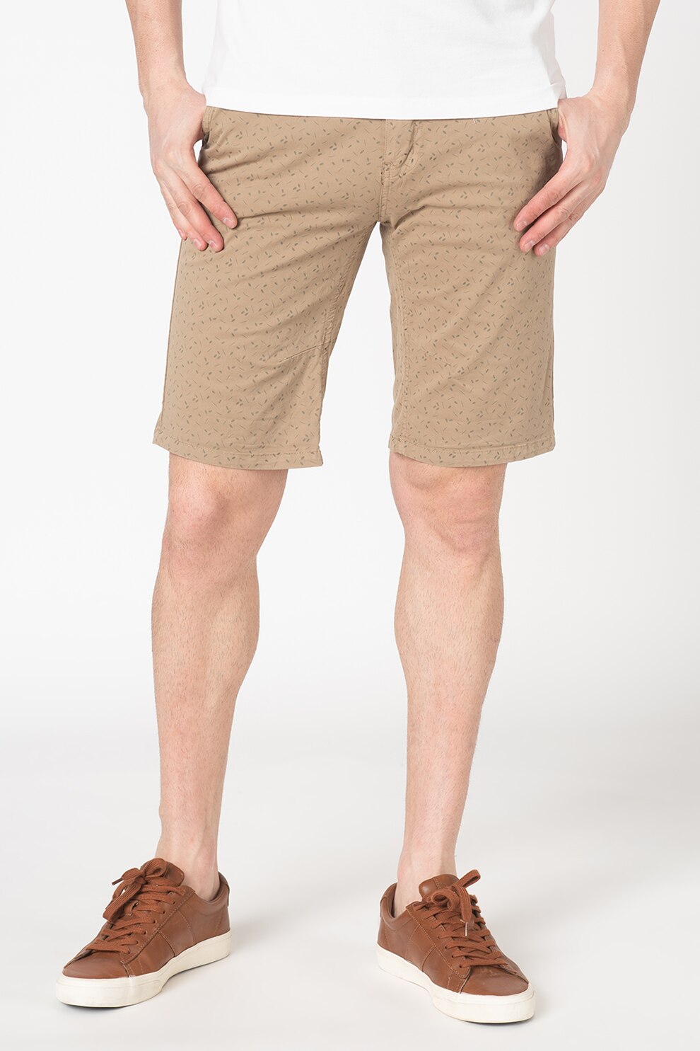 BLEND, Bermude chino cu imprimeu, Maro camel/Verde, M