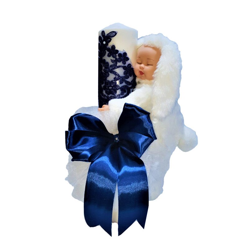 Lumanare botez,cu iepure-Bleumarin