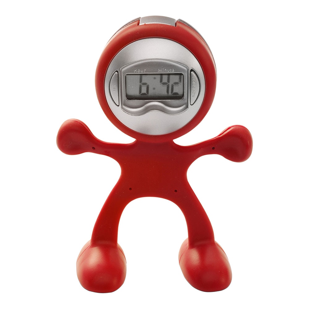 Ceas de birou rosu cu alarma si clips pentru notite