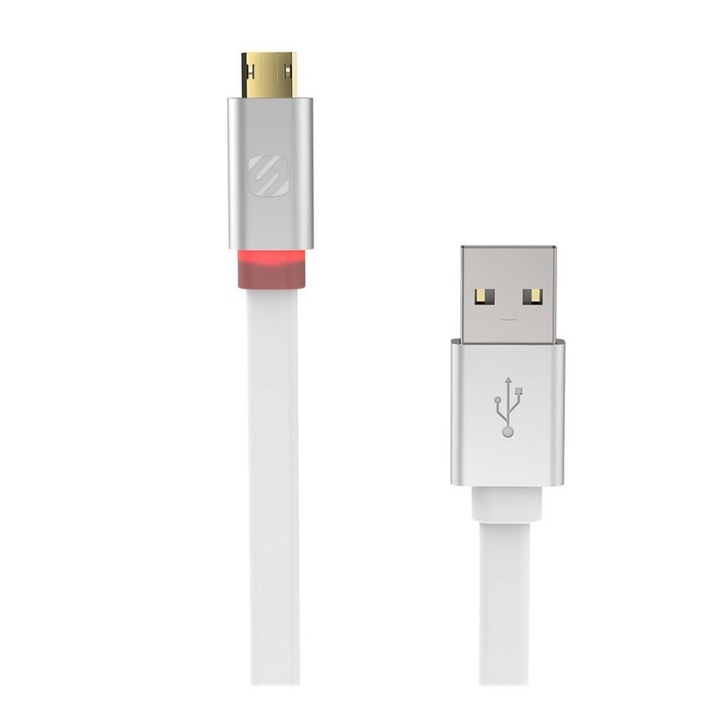FlatOUT LED EZTIP™ megfordítható mikro USB kábel - fehér, 1 m