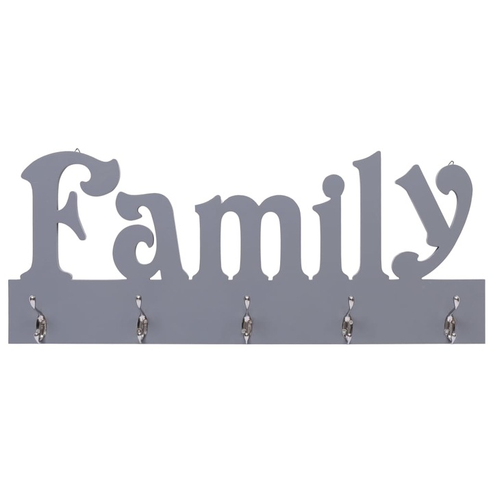 Стенна закачалка за палта vidaXL FAMILY, MDF, 74 x 29,5 см, сива