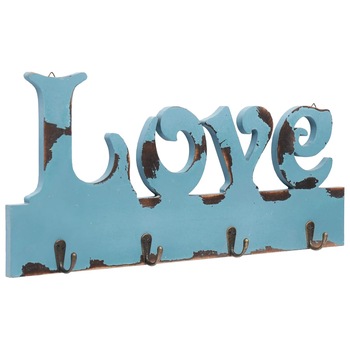 Cuier de perete Love, vidaXL, MDF, 50 x 23 cm, Albastru Cuier de perete Love, vidaXL, MDF, 50 x 23 cm, Albastru