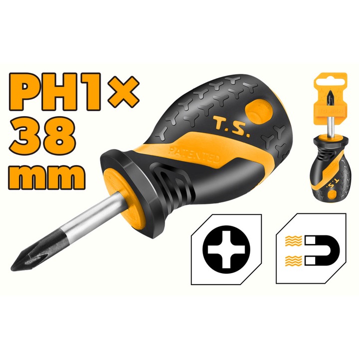 Отвертка, къса, PH1 5.5x38 mm, Cr-V GRIPro