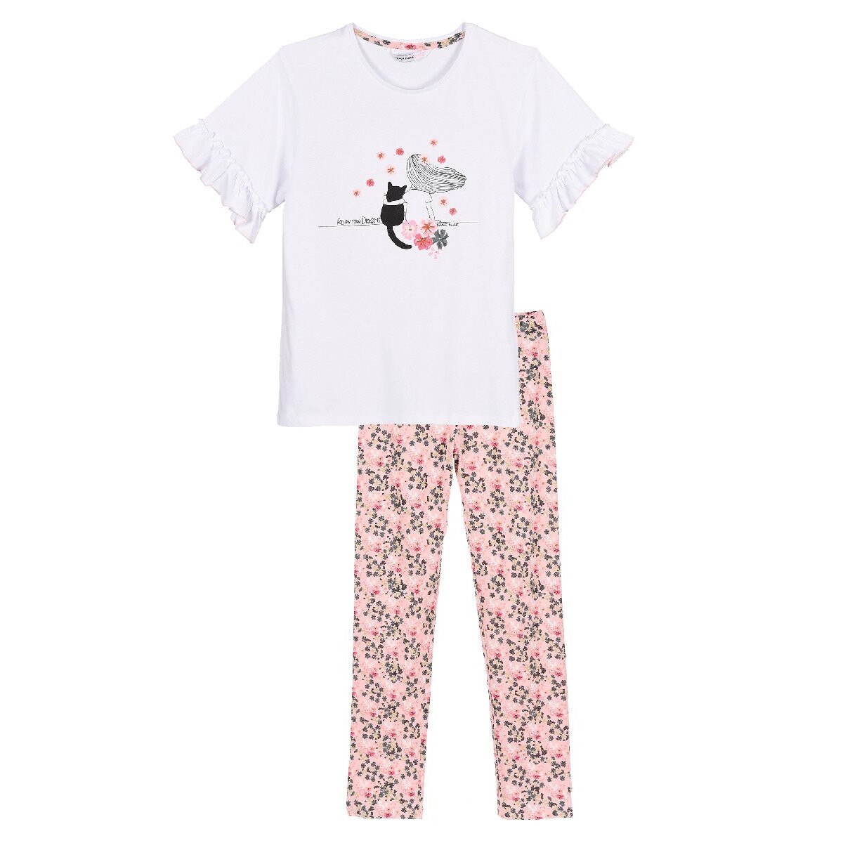 Pijamale NAF NAF Paris, alb/ roz