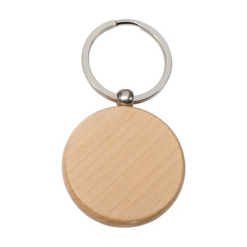 Breloc din lemn rotund cu inel metalic Breloc din lemn rotund cu inel metalic