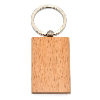 Breloc din lemn lacuit dreptunghi cu inel metalic Breloc din lemn lacuit dreptunghi cu inel metalic