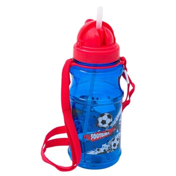 Sticla pentru copii, Zola®, din plastic, cu pai si capac, 500 ml, Fotbal Sticla pentru copii, Zola®, din plastic, cu pai si capac, 500 ml, Fotbal