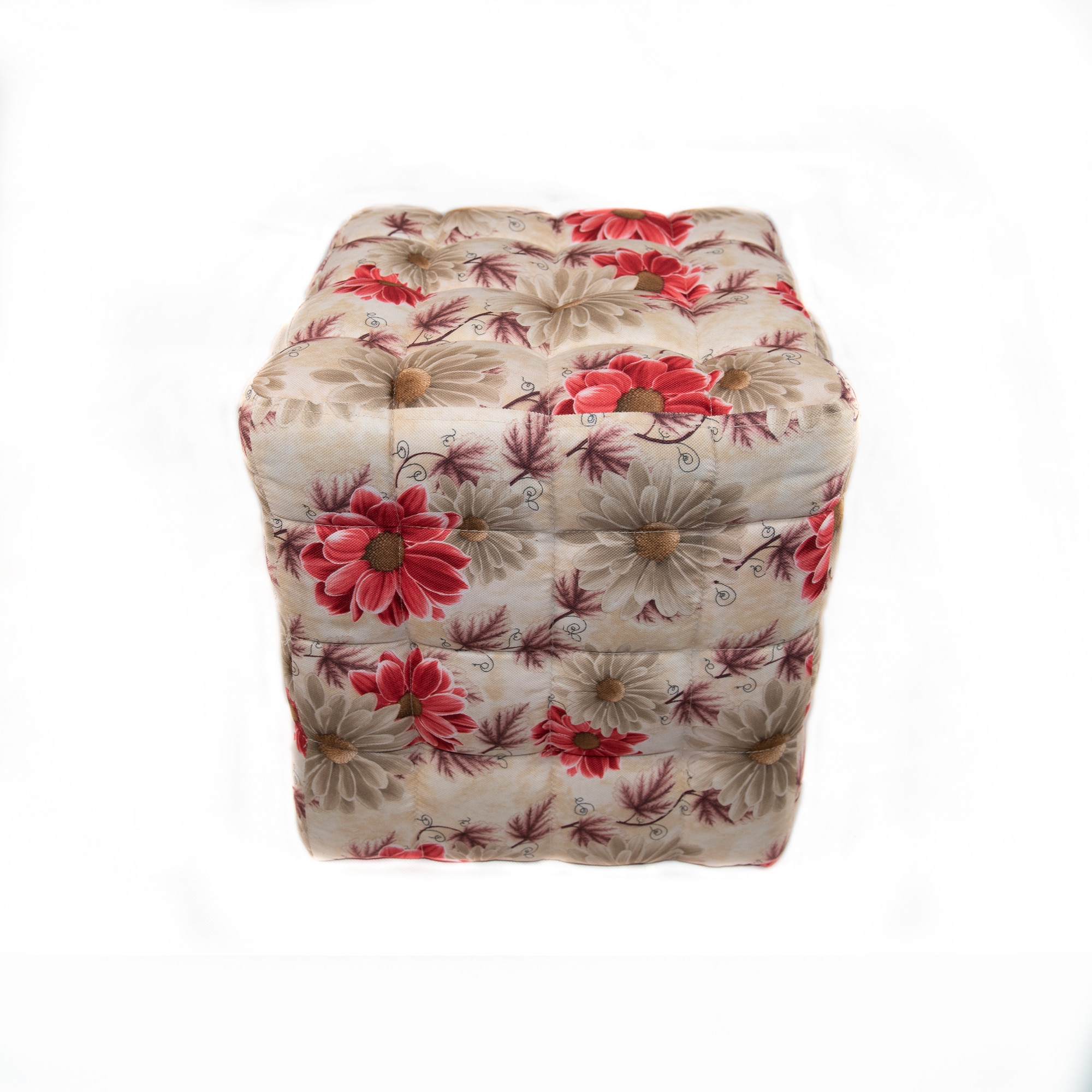 Taburet DENVER Bump, stofa rosu floral, tip cub, 40x40x40 cm