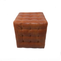 Taburet DENVER Bump, piele ecologica cognac, tip cub, 40x40x40 cm