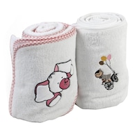Set prosoape cu gluga pentru bebelusi, tesatura bambus, Mappy, Alb/Roz, 100 x 100 cm