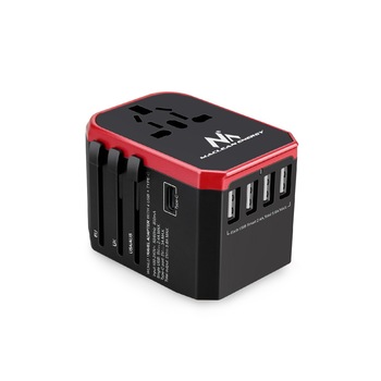 Adaptor de calatorie Universal, 4xUSB 2.4A + Fuzibil USB-C 3A 8A, Incarcare rapida, compatibil peste 150 tari Adaptor de calatorie Universal, 4xUSB 2.4A + Fuzibil USB-C 3A 8A, Incarcare rapida, compatibil peste 150 tari
