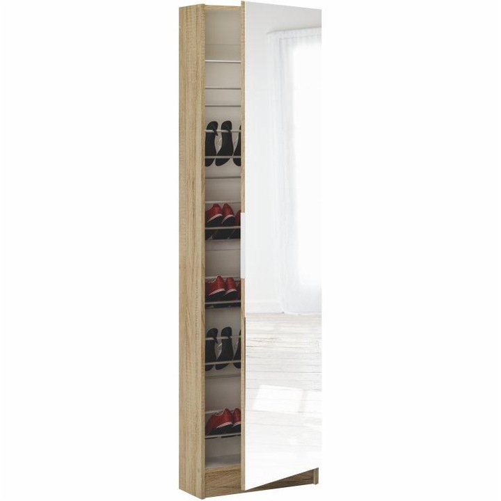 Pantofar, stejar sonoma/oglinda, 50x20x180,5 cm, MobHaus