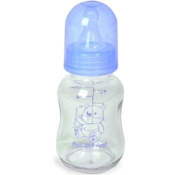 Biberon bebelusi, Zola®, din plastic, 0-6 luni, 125 ml, ursulet albastru Biberon bebelusi, Zola®, din plastic, 0-6 luni, 125 ml, ursulet albastru