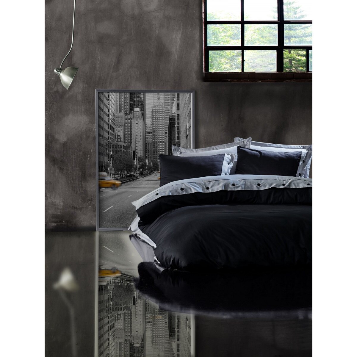Lenjerie de pat premium satin de lux, Cotton Box, Grey Black