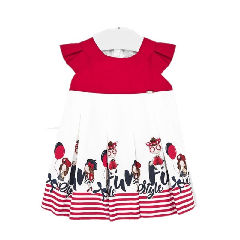 Rochie desene combinate bebe fetita, Mayoral, Alb-rosu