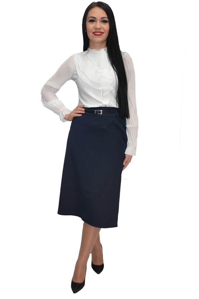 Fusta casual cu buzunare false, D&J Exclusive, Bleumarin