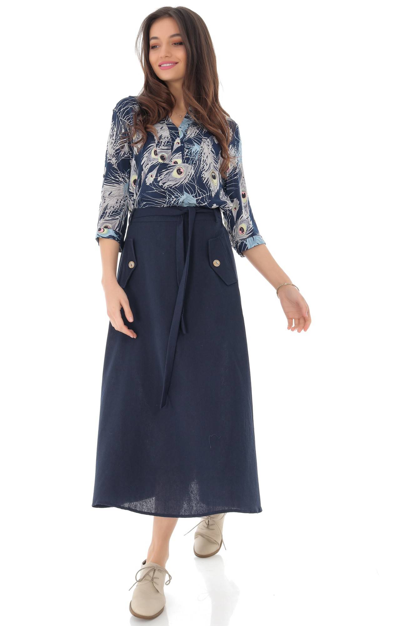 Fusta bleumarin, midi, cu cordon, ROH - FR473