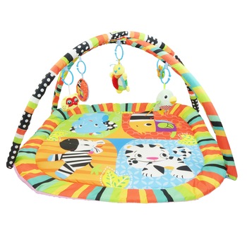 Loc de joaca, salteluta, Jungla, cu 4 jucarii detasabile si muzica, 66 cm Loc de joaca, salteluta, Jungla, cu 4 jucarii detasabile si muzica, 66 cm