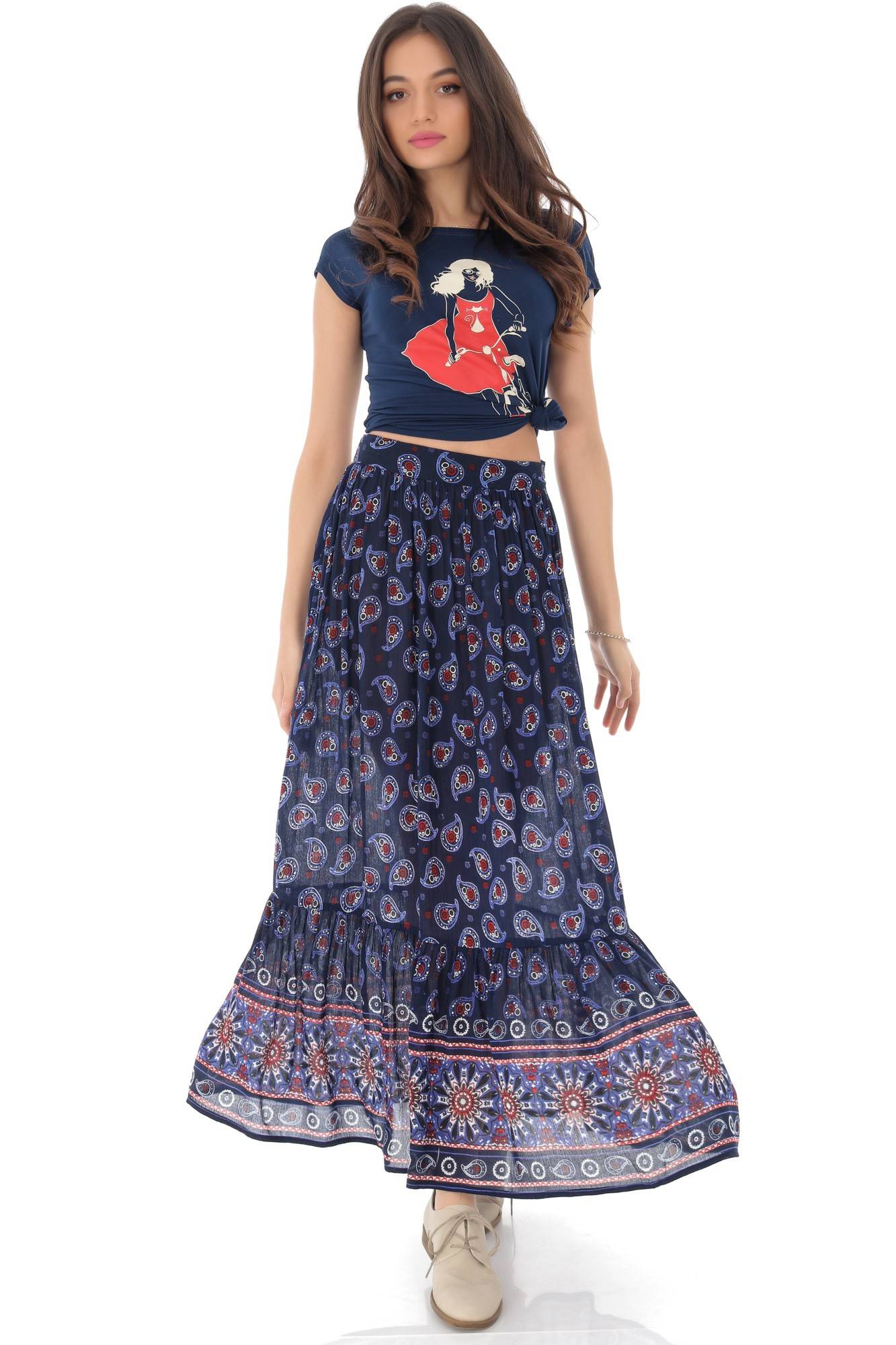 Fusta bleumarin cu motive etnice, ROH - FR475, 40