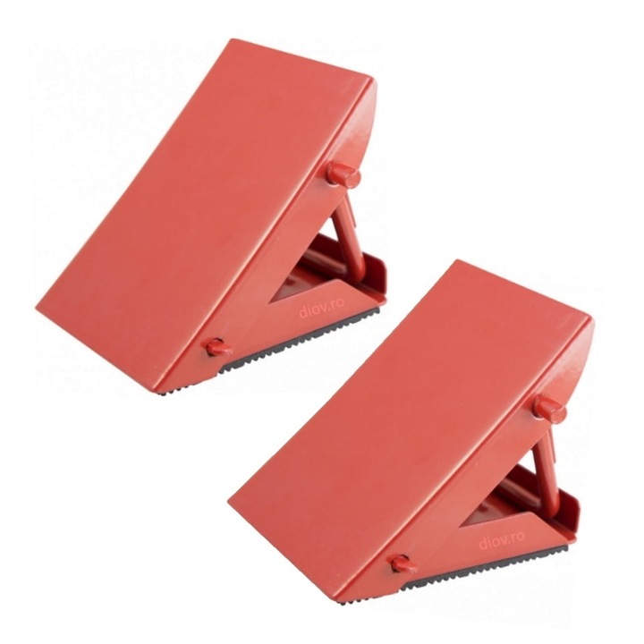 Piedica Metalica Blocare Roata DIOV, Set 2 Opritoare Rabatabile, Profil Cauciucat, 13x8x9cm