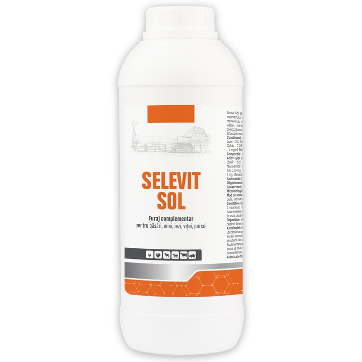 Selevit Sol, solutie orala, pentru pasari, miei, iezi, vitei, purcei, Pasteur, 1 L