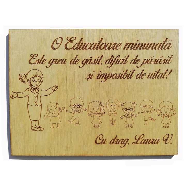 Cadou personalizat "Educatoare Minunata", lemn natur, 20x30cm, Artemis Gift