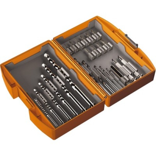 Set 24 accesorii Defort biti, burghie, adaptoare in cutie plastic