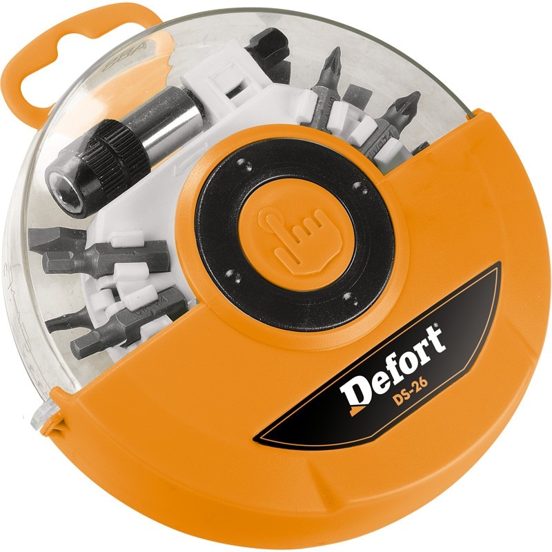 Set 26 accesorii Defort biti, adaptoare in cutie plastic