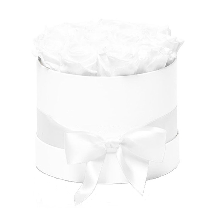 Aranjament floral Trandafiri parfumati, din spuma de sapun, albi, in cutie alba Luxury M
