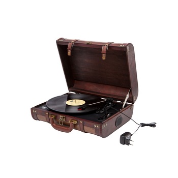 Pick up cu aspect retro vintage in valiza, 3 viteze redare, aux in, boxe stereo, oprire automata Pick up cu aspect retro vintage in valiza, 3 viteze redare, aux in, boxe stereo, oprire automata