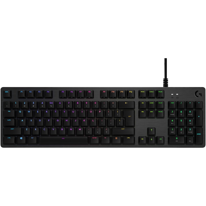 Клавиатура Gaming Logitech G512 RGB Lightsync, Механична, Switch GX Red, US Layout, Черен въглен