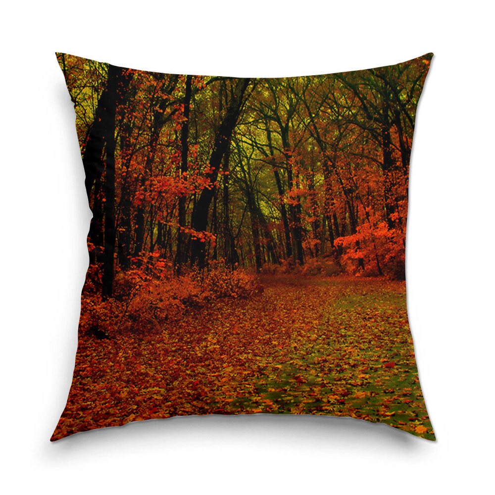 Perna decorativa Heartwork Peisaj de Toamna cu Frunze rosii pe marginea drumului, Decoratiuni pentru casa, 40 x 40 cm
