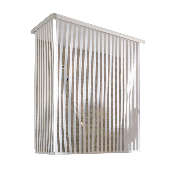 Прозрачна ъглова система Kleine Wolke за завеси за душ с бели ивици 128cmx240cm съответно 53cmx240cm и включени кутии