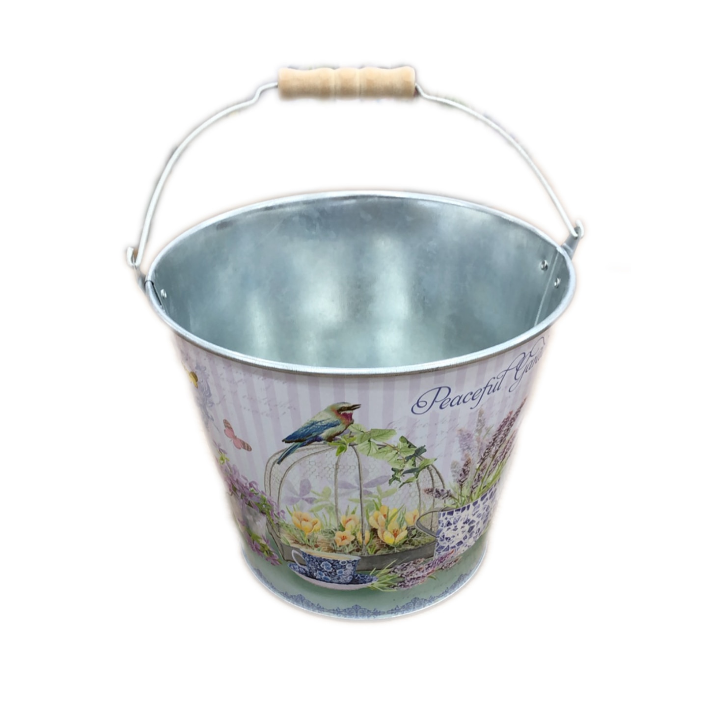 Galetusa decorativa din metal cu maner din lemn D2610, 19x13x16 cm